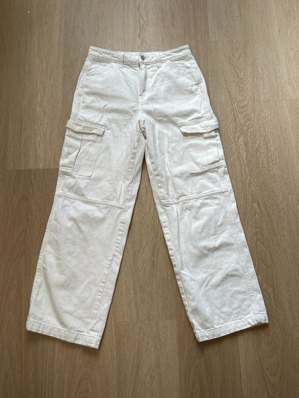 H&M Divided White Cargo Pants Wide Leg Utility Y2K Women's Size 6